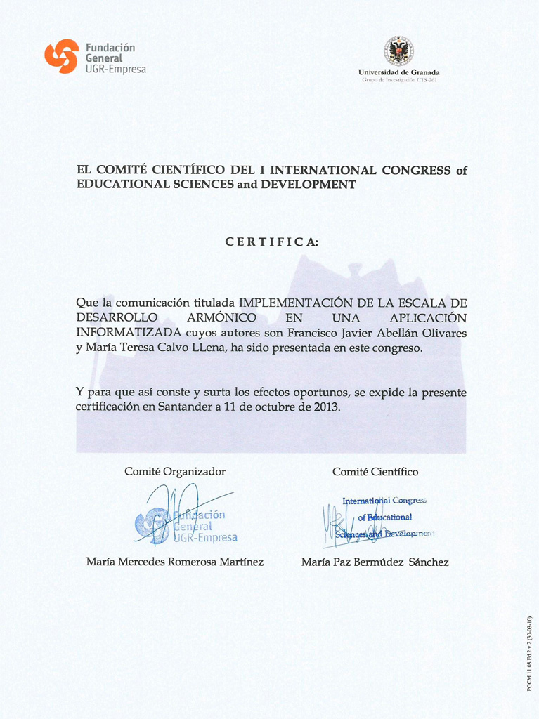 Certificado Comunicación Fundación General - Universidad de Granada